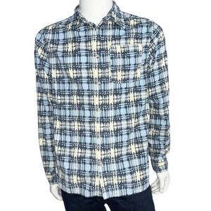 Urban Outfitters BDG Corduroy Button Down Shirt Mens Large Blue Plaid